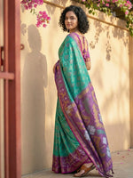 Thumbnail for Anaita Turquoise Pochampally Printed Saree With Blouse - Distacart