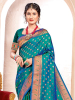 Thumbnail for Anaita Turquoise Banarasi Saree With Blouse Piece - Distacart