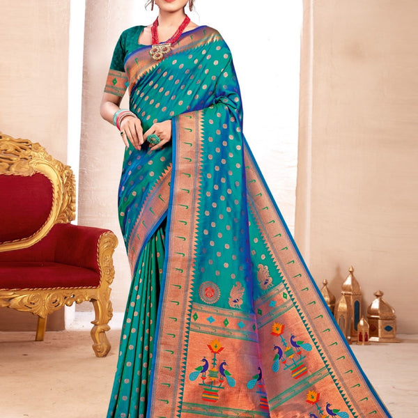 Anaita Turquoise Banarasi Saree With Blouse Piece - Distacart