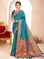 Thumbnail for Anaita Turquoise Banarasi Saree With Blouse Piece - Distacart