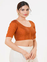 Thumbnail for Joban Fashion Rust Taffeta Silk Elbow Sleeveless Front Open Blouse