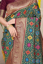Thumbnail for Jyoti Fashion Women's Bottle Green Patola Silk Zari Woven Saree with Blouse - Distacart
