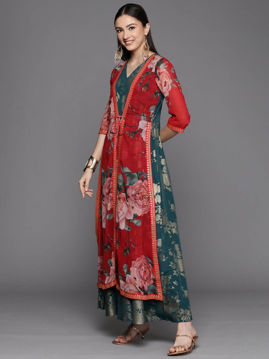 Ahalyaa Women's Green Crepe Gold Smoke Printed Dress - Distacart