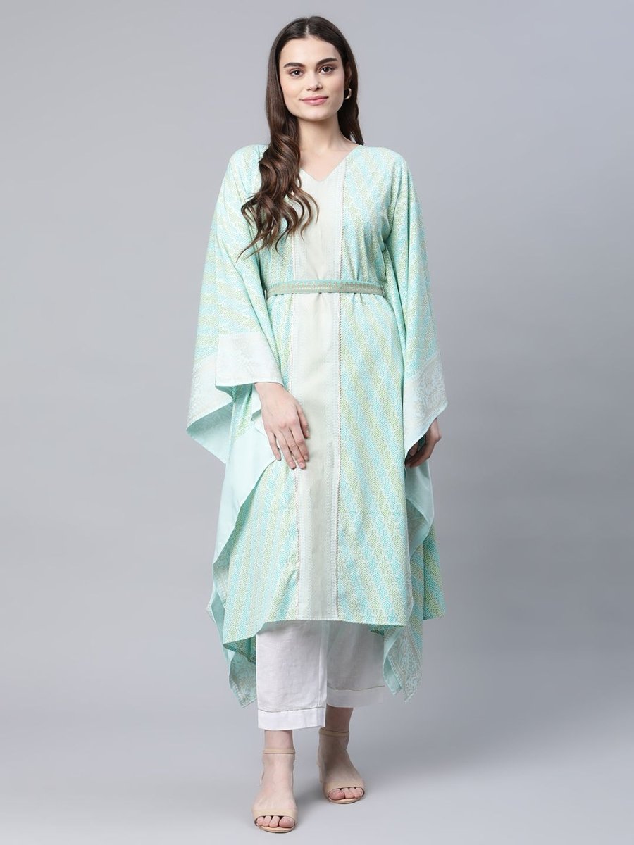 Ahalyaa Women Sea Green Crepe Printed Kaftan Kurta - Distacart