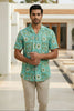 Medallion — Teal Ajrakh Cotton Shirt by Hilo Design - Dista