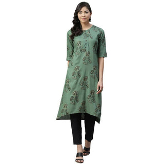 Anubhutee Women's Rayon Regular Floral Printed A-Line Green Kurta with Trousers - Distacart