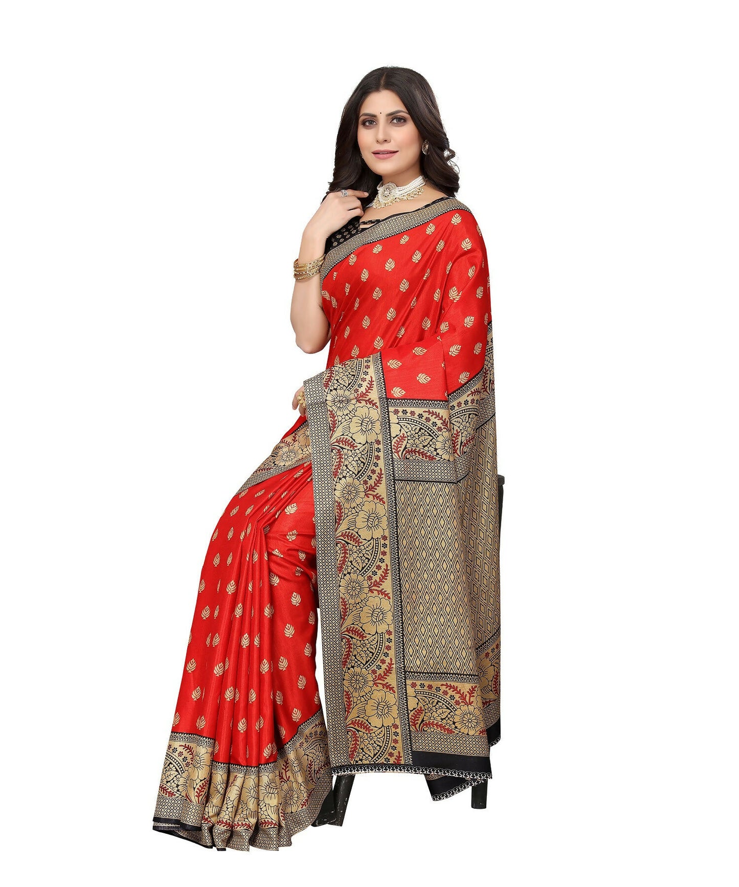 Vamika Red Printed Art Silk Saree - Distacart