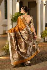 Thumbnail for Vishnu Weaves Women's Yellow Soft Tussar Silk Printed Saree with Blouse