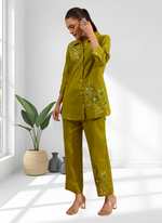 Thumbnail for Joban Fashion Green Cotton, Linen Embroidered Readymade Cord Set - Distacart