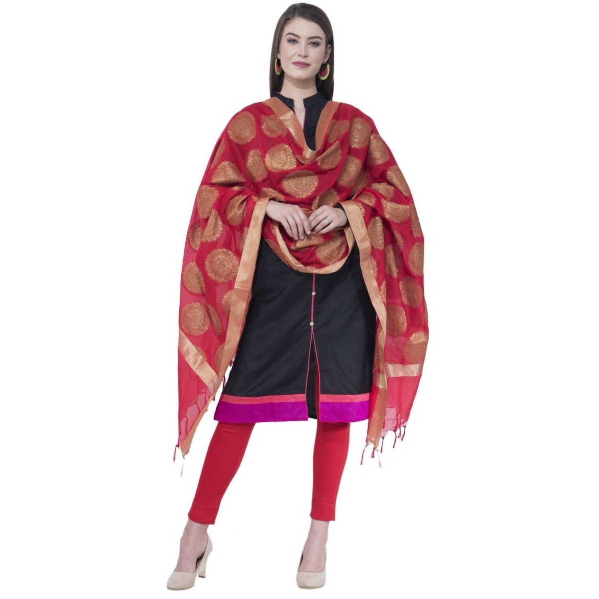 A R SILK Red Color Vns Big Gola Dupattas and Chunnis
