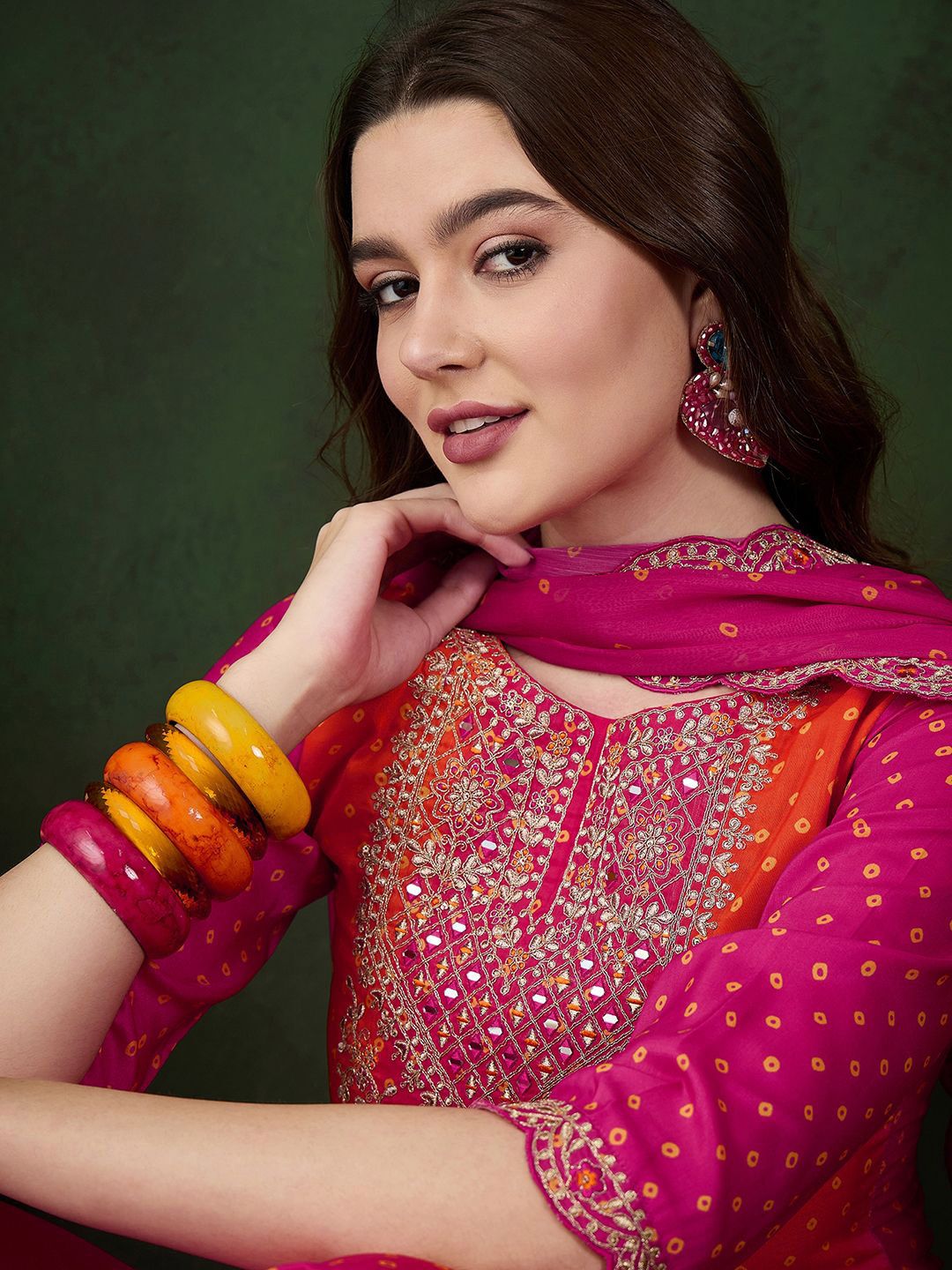 Sangria Floral Printed Zari & Sequinned Straight Kurta & Palazzo With Dupatta - Distacart