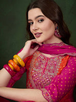 Thumbnail for Sangria Floral Printed Zari & Sequinned Straight Kurta & Palazzo With Dupatta