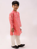 Thumbnail for Lil Drama Mishti Peach Kurta Pyjama Set For Boys
