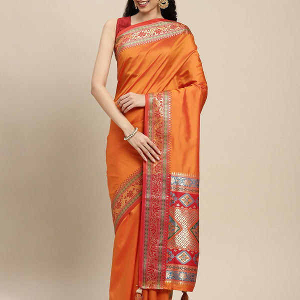 Astita Silk Blend Ornage Saree