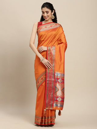 Astita Silk Blend Ornage Saree
