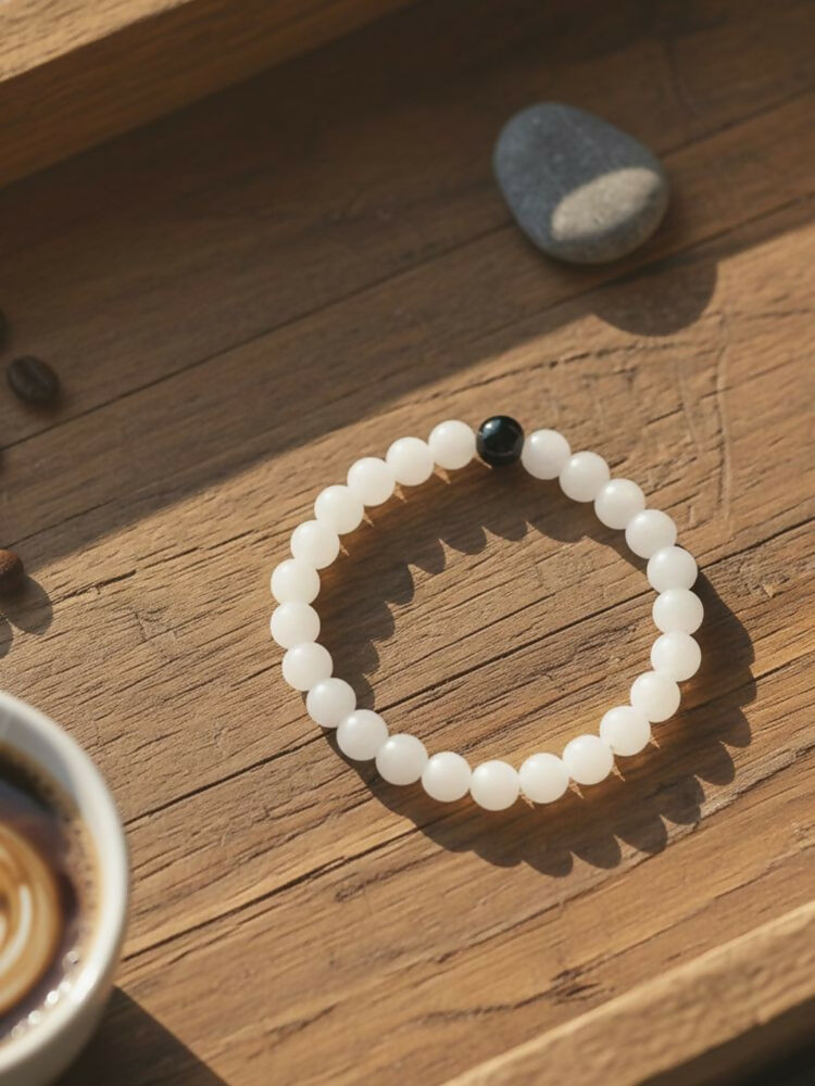 NVR Unisex White & Black Crystal Beaded Bracelet - Distacart