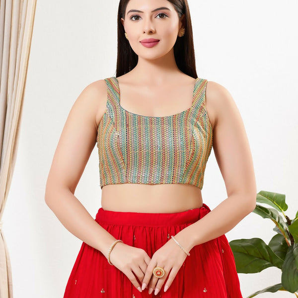 Joban Fashion Cobalt Blue Silk Padded Blouse With Square Neck Sleeveless