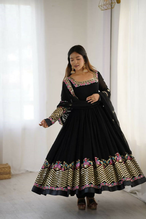 Teeya Creation Black Color Heavy Georgette Wedding Wear Embroidery Work Long Gown