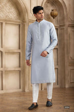 Thumbnail for Raivat Ethnic Banarasi Art Silk Mirror Work Kurta Pajama In Sky Blue Colour