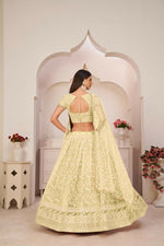 Thumbnail for Aastha Fashion Lemon Yellow Butterfly Net White Cotton Thread Work, Zari Work And Sandwich Sequence Work Embroidery Wedding Wear Lehenga Choli - Distacart