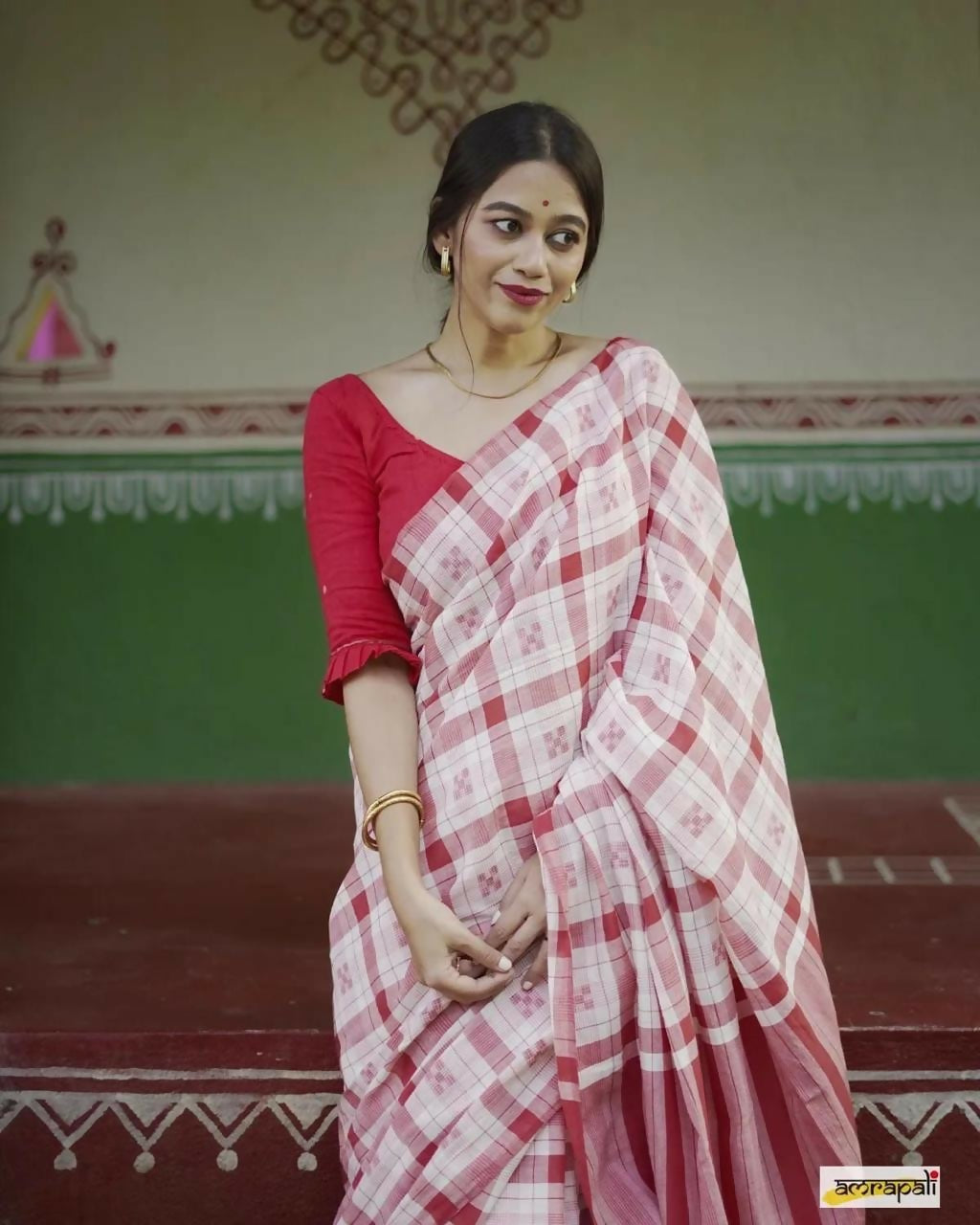 ECDCKCHCheckSareeRed