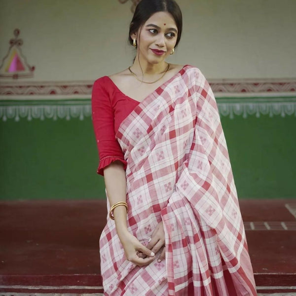 ECDCKCHCheckSareeRed