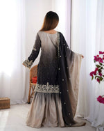 Thumbnail for The52 Women's Beautiful Chinon silk Fabric Embroidery Work Straight Kurta Palazzo and Dupatta Set - Distacart