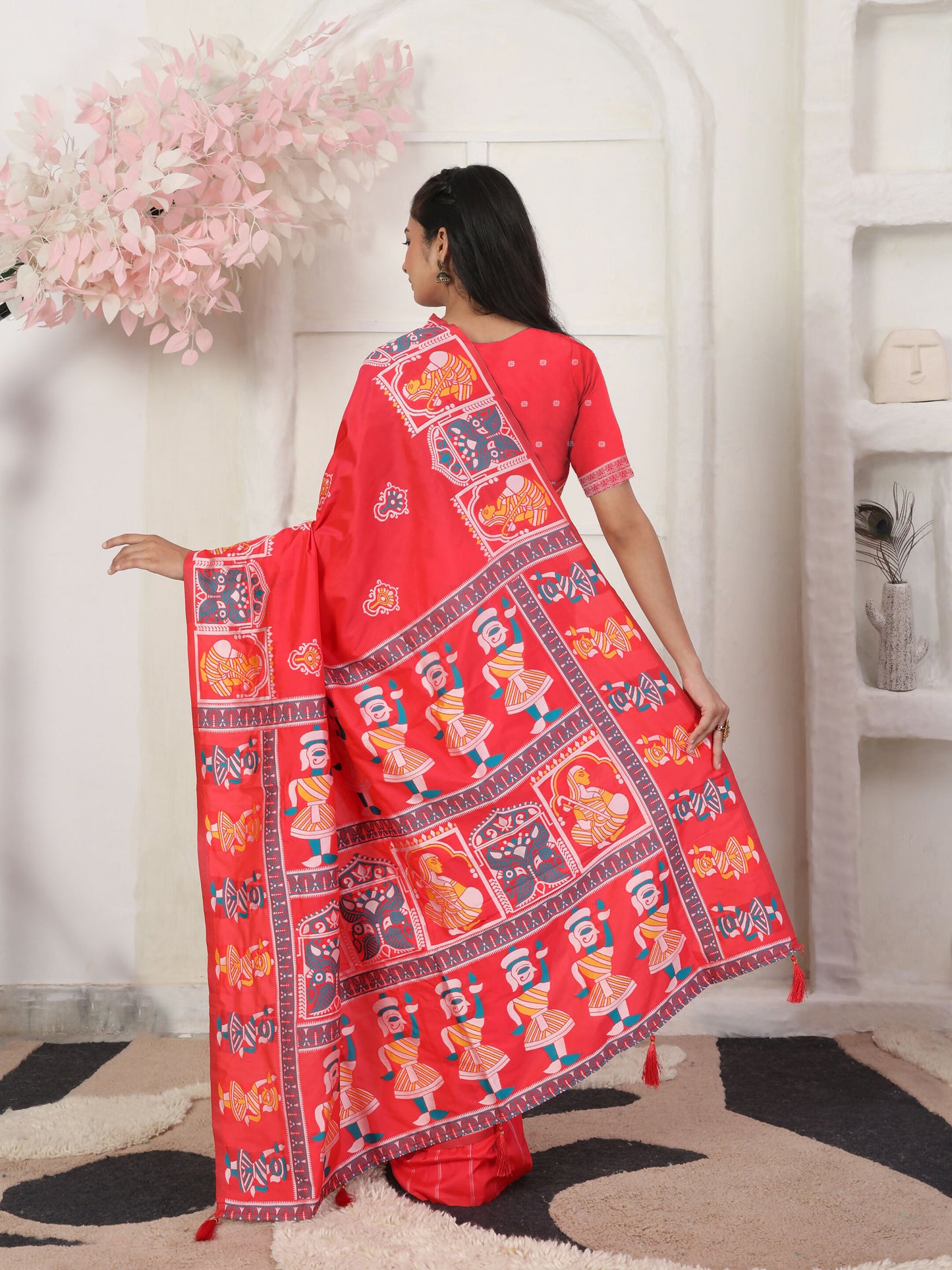 Shree Shyam Fashion Silk Blend Red Saree - Distacart