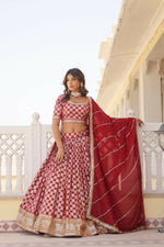 Thumbnail for Preksha Creation Pure Dyable Viscose Jacquard With Embroidered Sequins Work Women Lehenga Choli - Red - Distacart