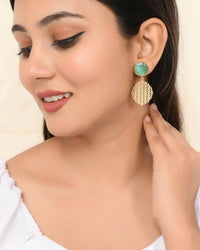 Thumbnail for VOJ One Gram Gold Plated Teal Colored Stone Studded Earrings - Distacart