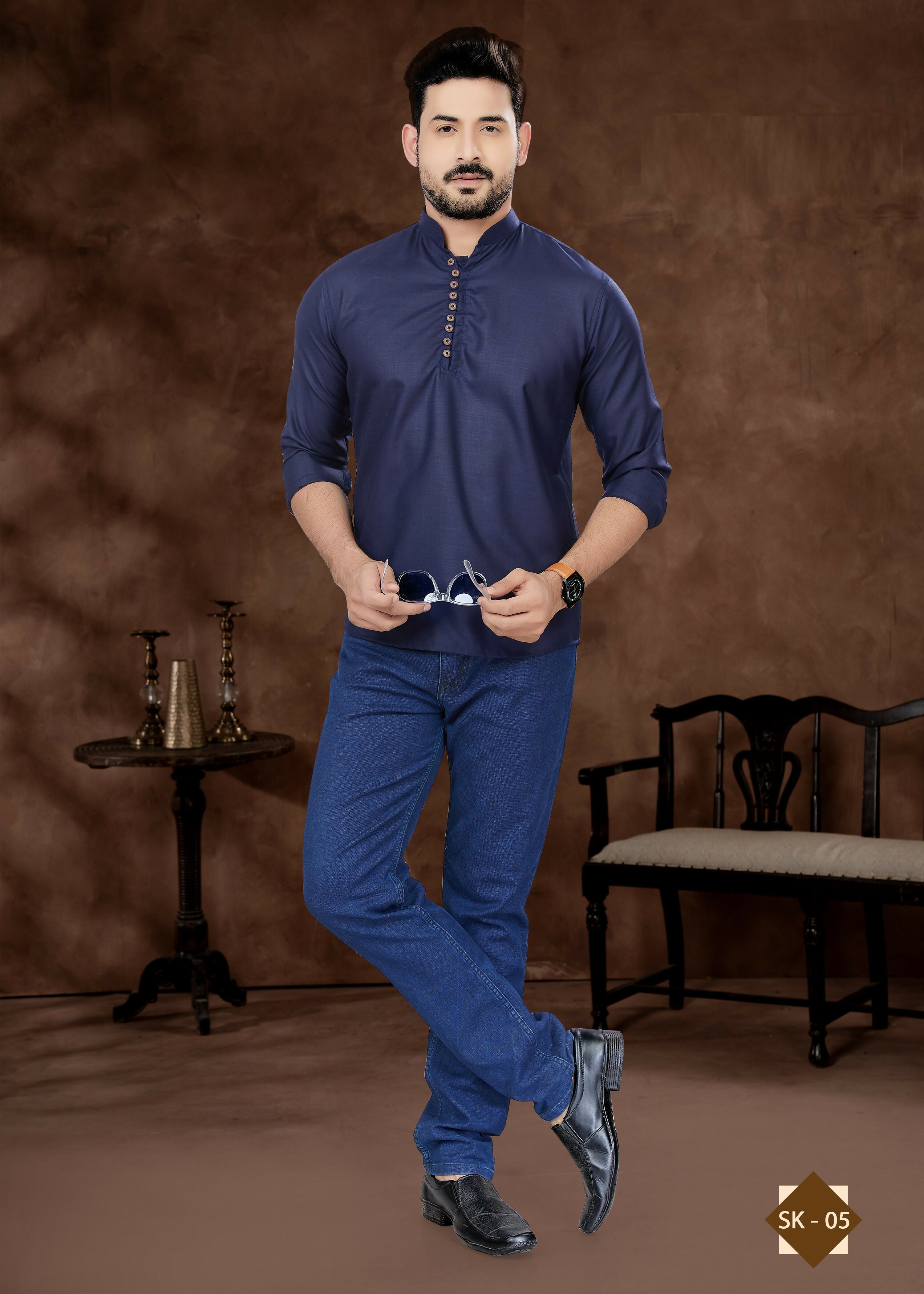 Joban Fashion Men's Pure Cotton Navy Blue Plain Short Kurta - Distacart