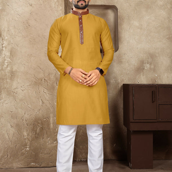 Anaita Mustard Linen Silk Straight Kurta - Distacart