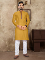 Thumbnail for Anaita Mustard Linen Silk Straight Kurta - Distacart