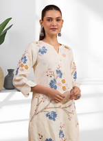 Thumbnail for Joban Fashion Cream Linen Embroidered Readymade Long Kurta With Pant - Distacart