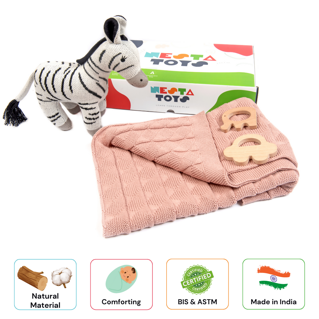 New Born Gift - Blanket, Zebra, Elephant Teether and Car Teether 2