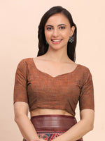 Thumbnail for Astita Linen Cotton Brown Saree