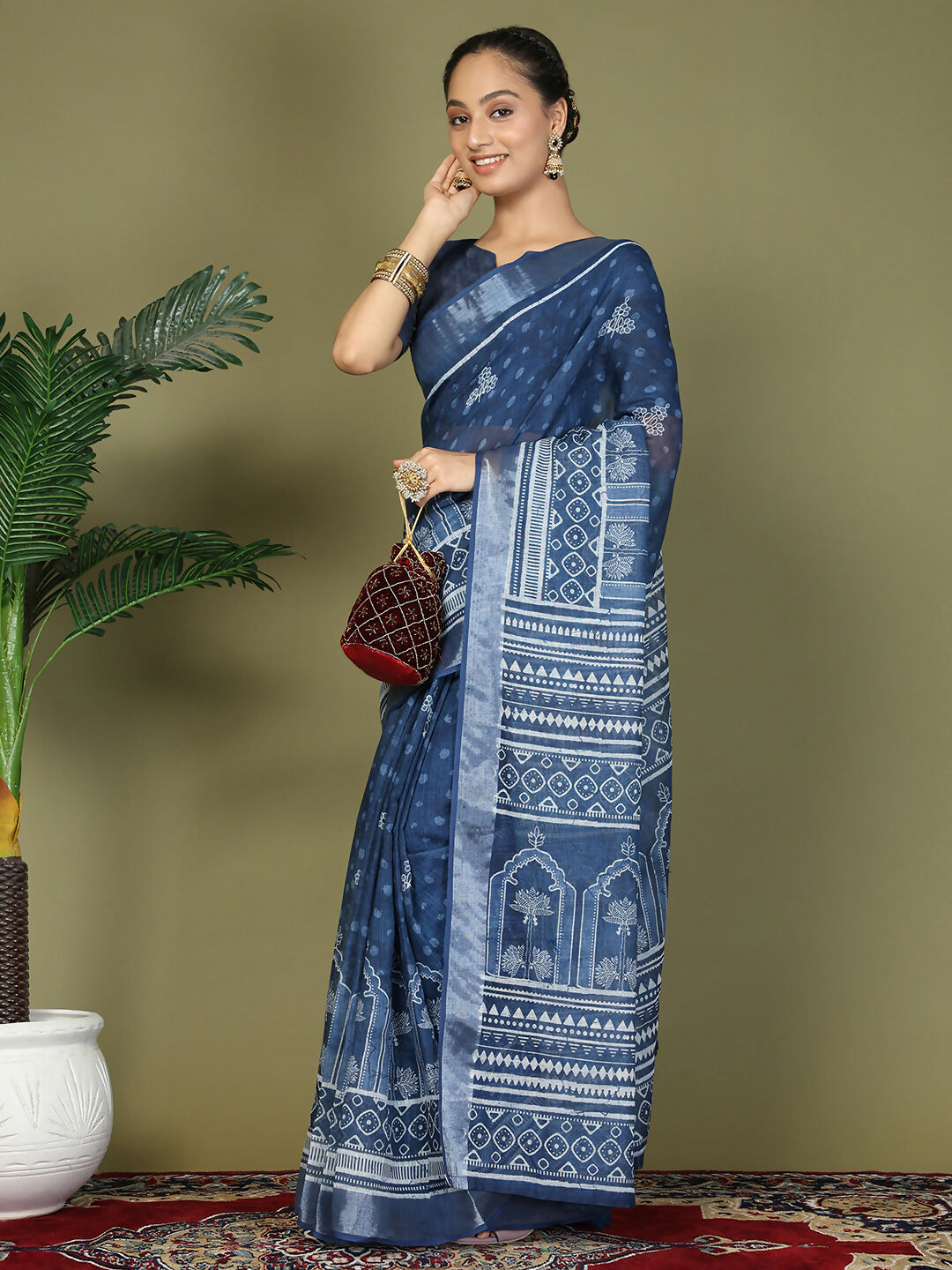 Astita Cotton Blue Saree