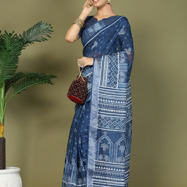 Astita Cotton Blue Saree