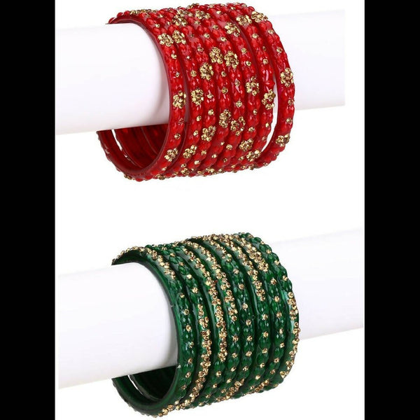 Afast Bridal Wedding & Party Fashionable Colorful Glass Bangle/Kada Set, Pack Of 16 - Red, Green - Distacart