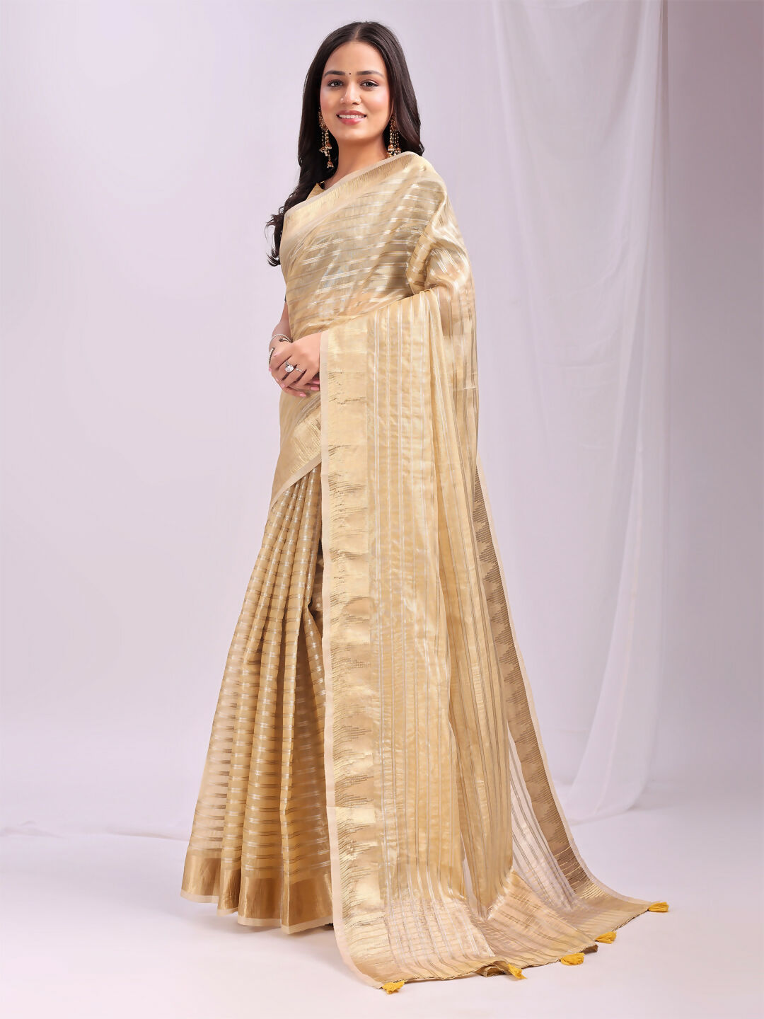Shree Shyam Fashion Organza Gold Saree - Distacart