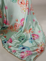 Thumbnail for Vastranavya Pista Satin Silk Floral Printed with Pearl Lace Saree with Unstitched Blouse - Distacart