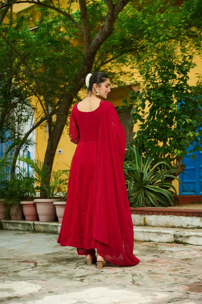 Joban Fashion Maroon Readymade Kurta Set With Sequence embroidery Work
