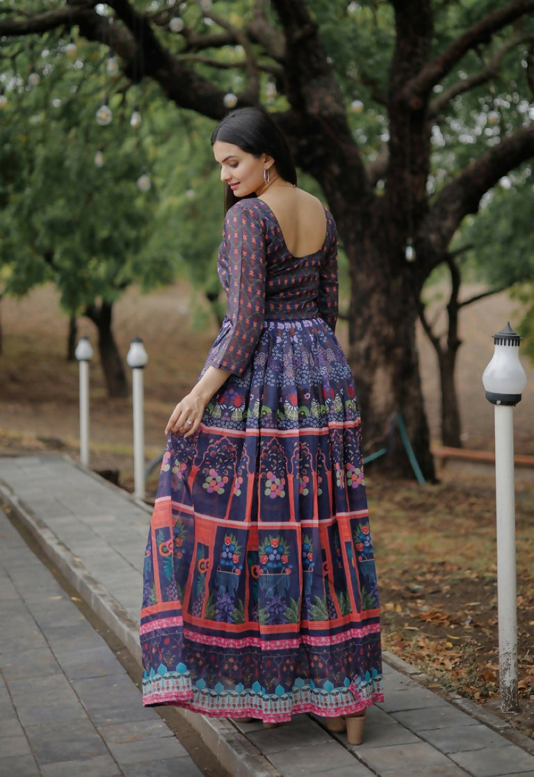 Jyoti Fashion Women's Purple Heavy Digital Printed Pure Chanderi Anarkali Dress - Distacart