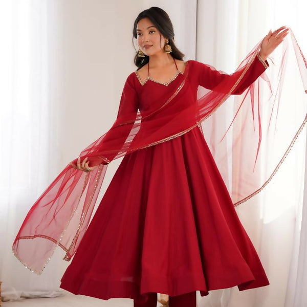 Lehenga Mart Designer Anarkali Suit With Kurta, Pant, Dupatta For Women-Maroon - Distacart