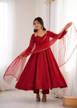 Thumbnail for Lehenga Mart Designer Anarkali Suit With Kurta, Pant, Dupatta For Women-Maroon - Distacart