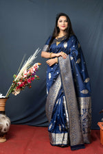 Thumbnail for Jyoti Fashion Women's Navy Blue Paithani Silk Zari Woven Saree with Blouse - Distacart