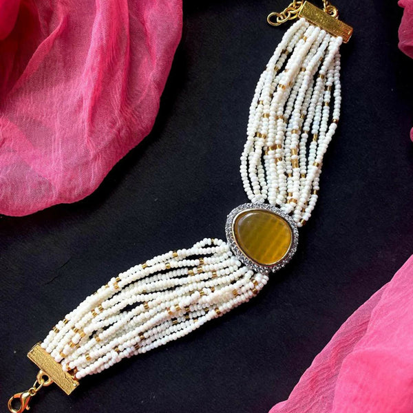 Joban Fashion Musturd Brass Ad With Monalisa Stone Beaded Bracelet