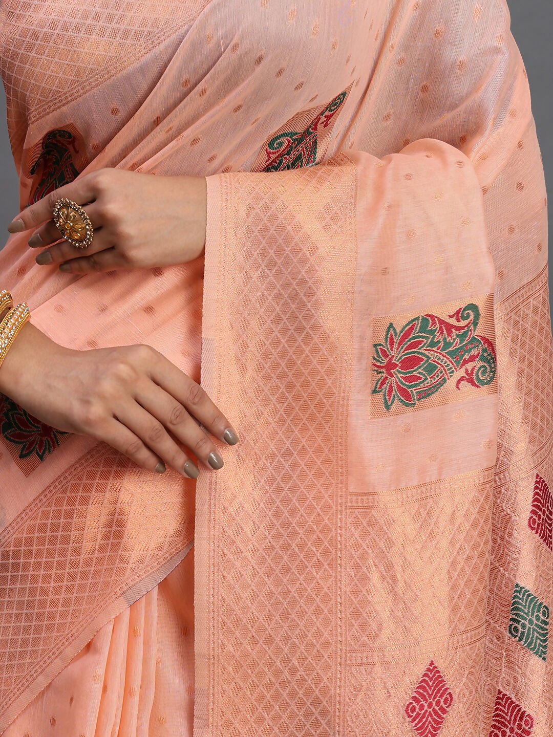 Astita Linen Cotton Peach Saree