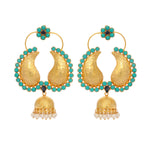 Thumbnail for Nuyug 22K Gold Plated Turquoise Stone Studded Contemporary Mini Jhumki Dangler Earrings