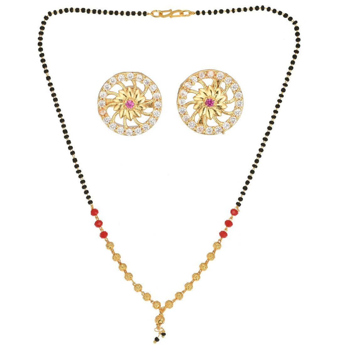 AanyaCentric Gold Plated Short Mangalsutra Set with Earrings - Distacart